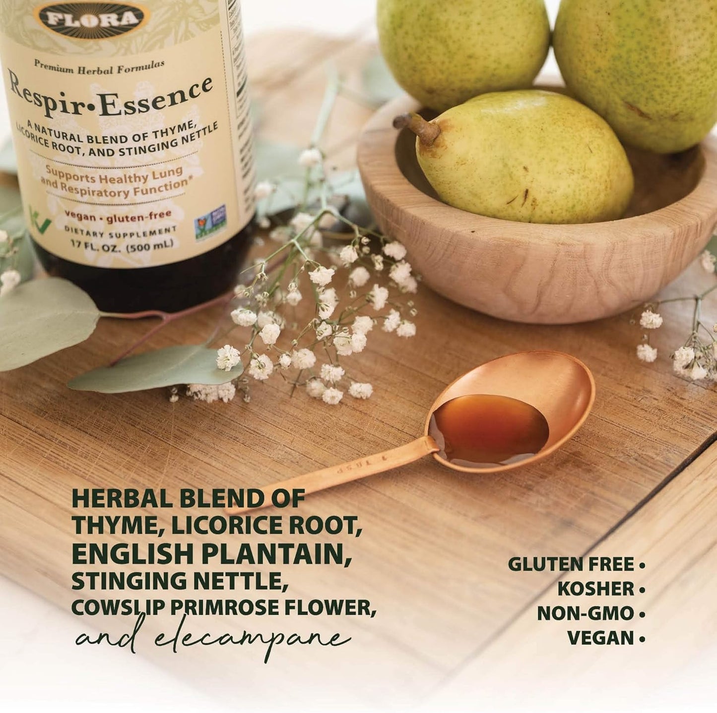 Flora Respir-Essence Lung and Breath Support, Thyme, Licorice Root, Stinging Nettle, Vegan, Gluten-Free, 17 oz Bottle