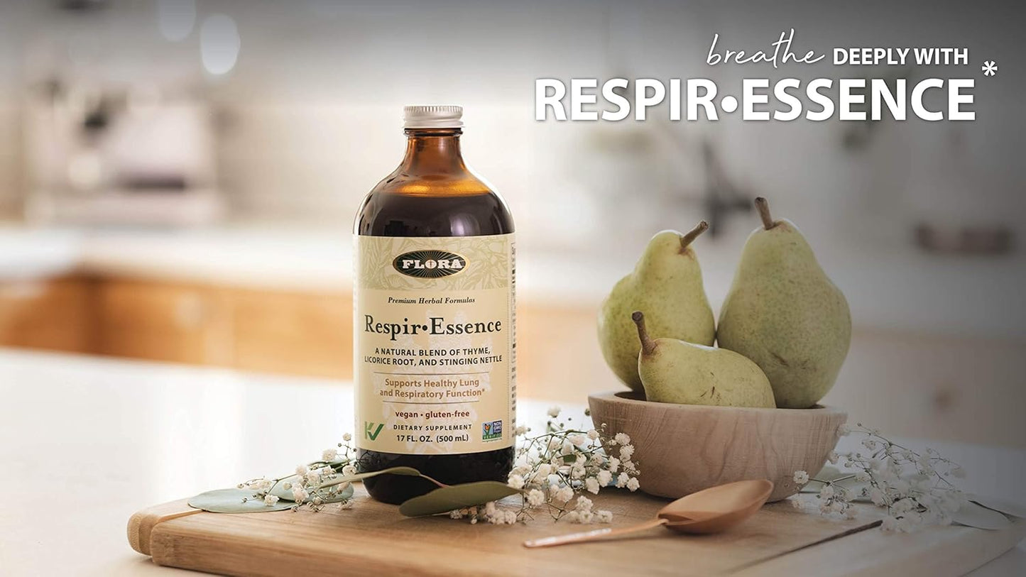 Flora Respir-Essence Lung and Breath Support, Thyme, Licorice Root, Stinging Nettle, Vegan, Gluten-Free, 17 oz Bottle