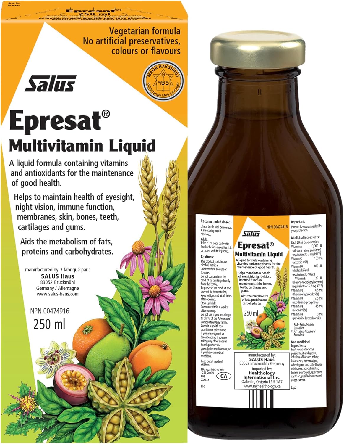 Flora Salus-Haus Floradix Epresat Adult Liquid Multi Vitamin 8.5 Fl Oz, Fast Absorption, Vegetarian Formula for Men & Women