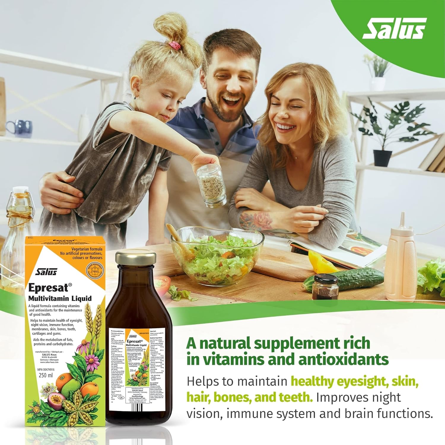 Flora Salus-Haus Floradix Epresat Adult Liquid Multi Vitamin 8.5 Fl Oz, Fast Absorption, Vegetarian Formula for Men & Women