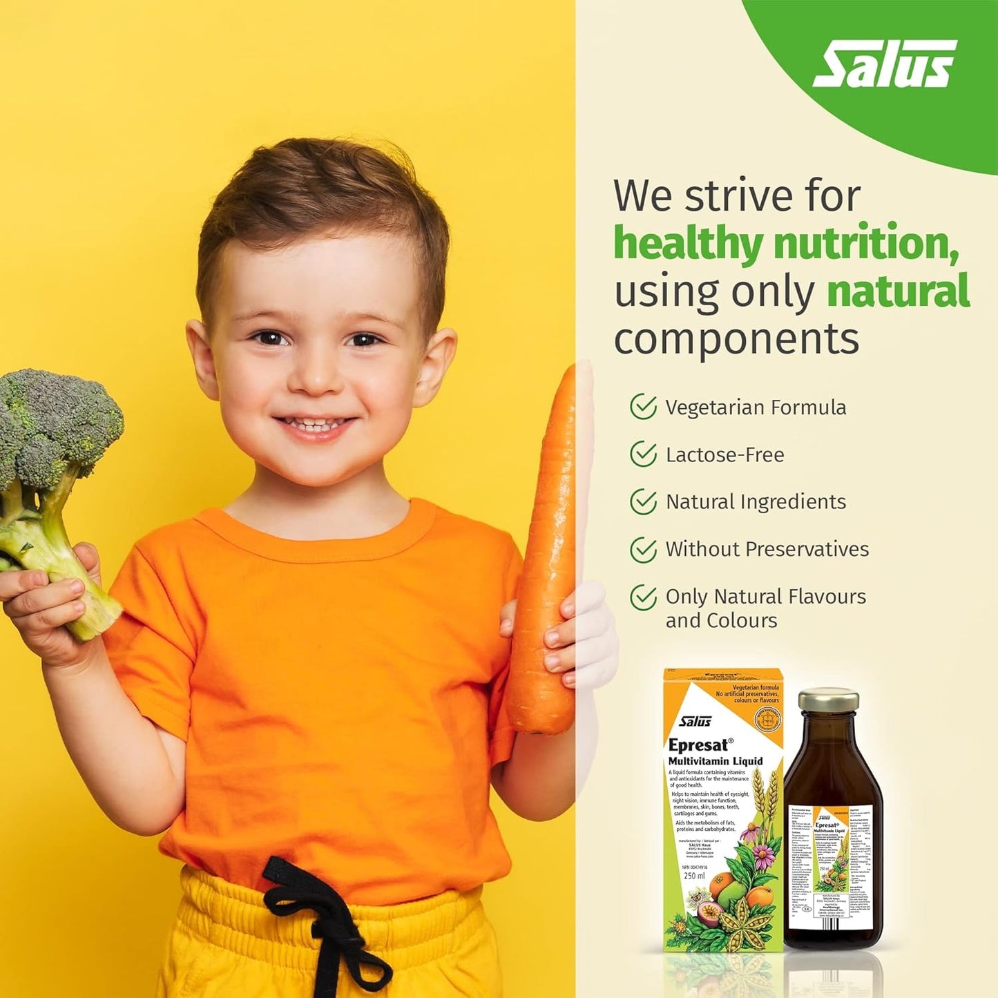 Flora Salus-Haus Floradix Epresat Adult Liquid Multi Vitamin 8.5 Fl Oz, Fast Absorption, Vegetarian Formula for Men & Women