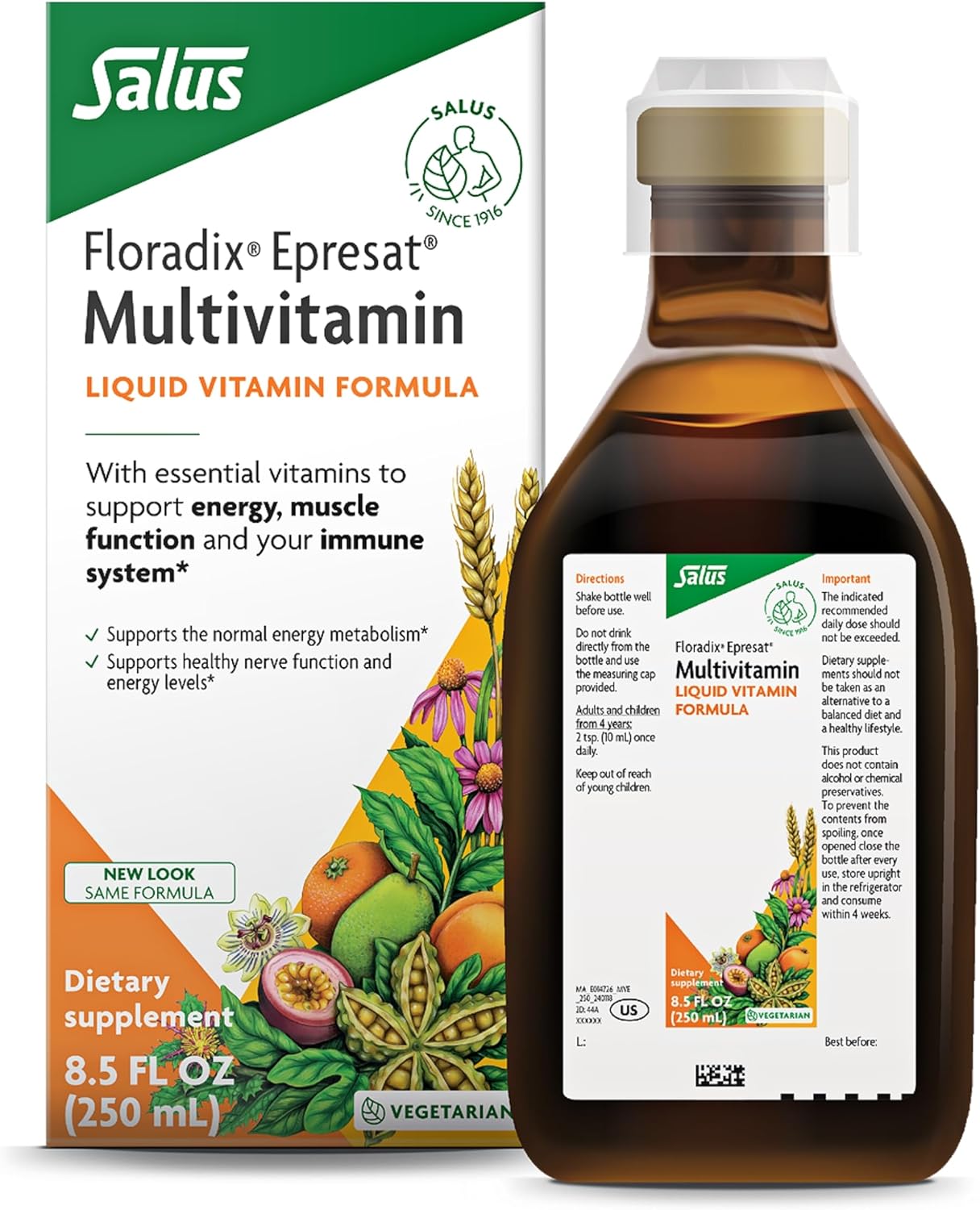 Floradix Epresat Adult Multivitamin - Liquid Daily Supplement with Vitamin A, Milk Thistle for Energy & Liver Health - Vegetarian, Non-GMO - 8.5 fl oz