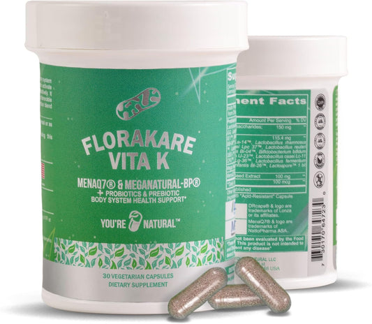 Florakare Senior All In One Supplement for Bone, Blood Flow, Digestive & Gut Health - Vitamin K2, Grape Seed Extract, Probiotics - 30 Day Supply