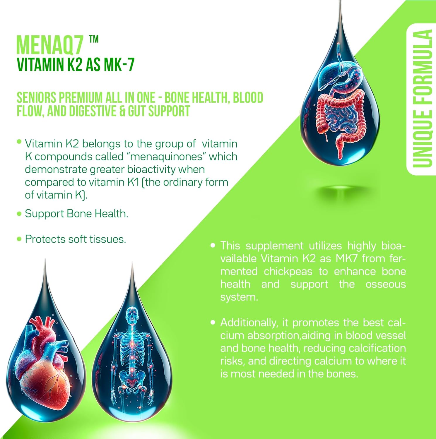 Florakare Senior All In One Supplement for Bone, Blood Flow, Digestive & Gut Health - Vitamin K2, Grape Seed Extract, Probiotics - 30 Day Supply