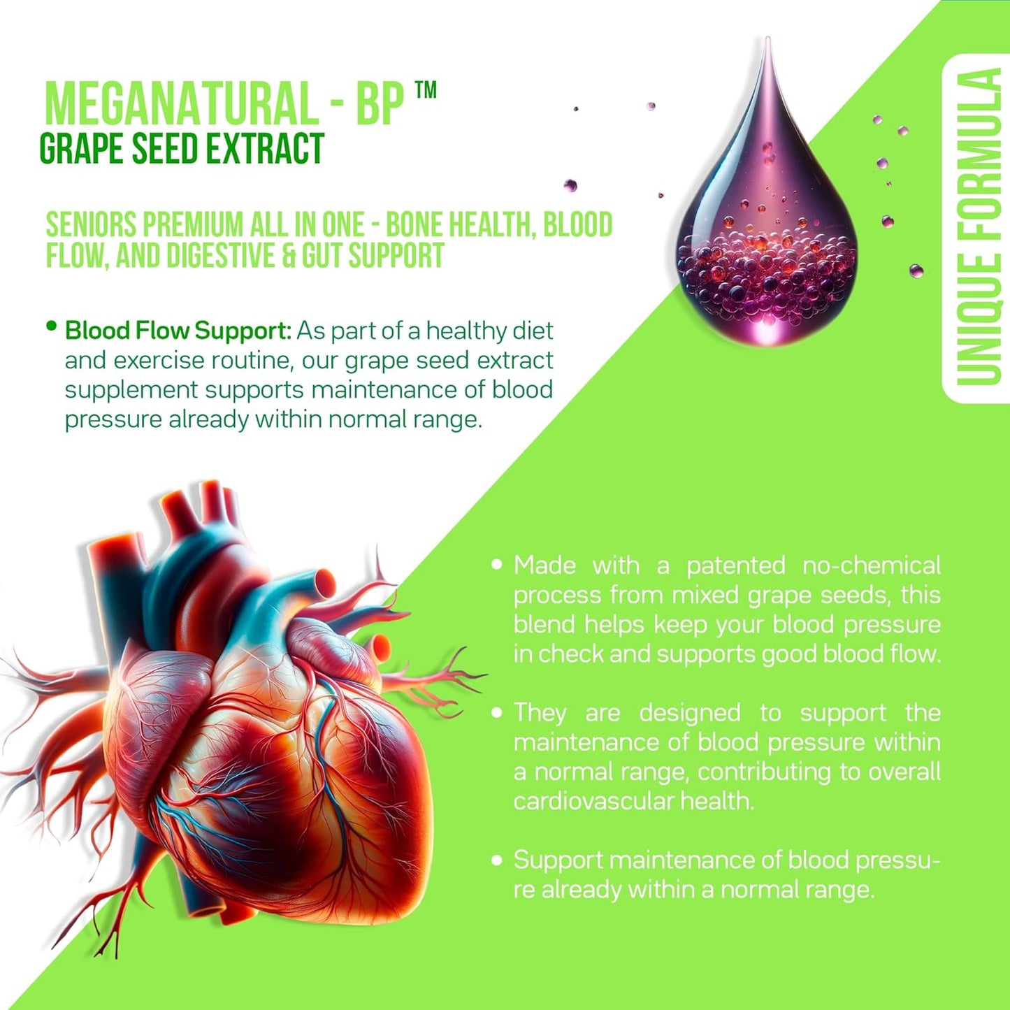 Florakare Senior All In One Supplement for Bone, Blood Flow, Digestive & Gut Health - Vitamin K2, Grape Seed Extract, Probiotics - 30 Day Supply