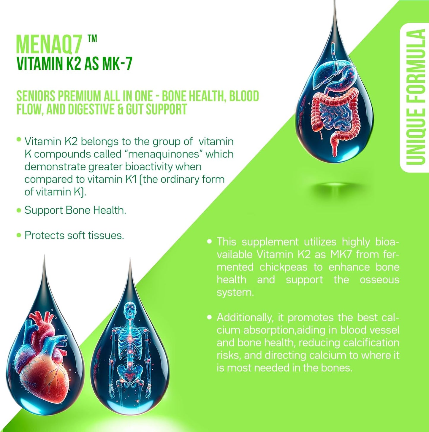 Florakare Seniors Premium All In One Supplement for Bone Health, Blood Flow, Digestive Support - Vitamin K2, Grape Seed Extract, Probiotics - 30 Day Supply