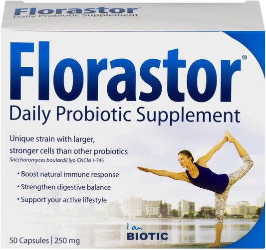 Florastor 50 Capsules Daily Probiotic Supplement Bulk Pack (6 Boxes)