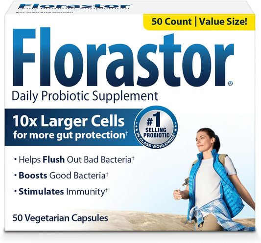 Florastor Probiotic Supplement for Digestive Health, Women and Men, Saccharomyces Boulardii CNCM I-745 (54 Capsules)