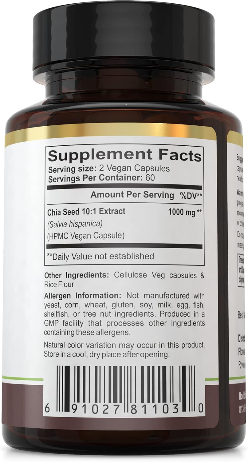 Florida Herbal Pharmacy Chia Seed Extract Capsules 10:1 - 120 Capsules, 500 mg - Pure and Natural Dietary Supplement from Florida Herbal Pharmacy
