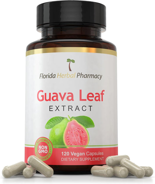 Florida Herbal Pharmacy Guava Leaf Extract Capsules - 10:1 Concentration (120 Capsules, 500mg Each) - 1000mg Serving Size