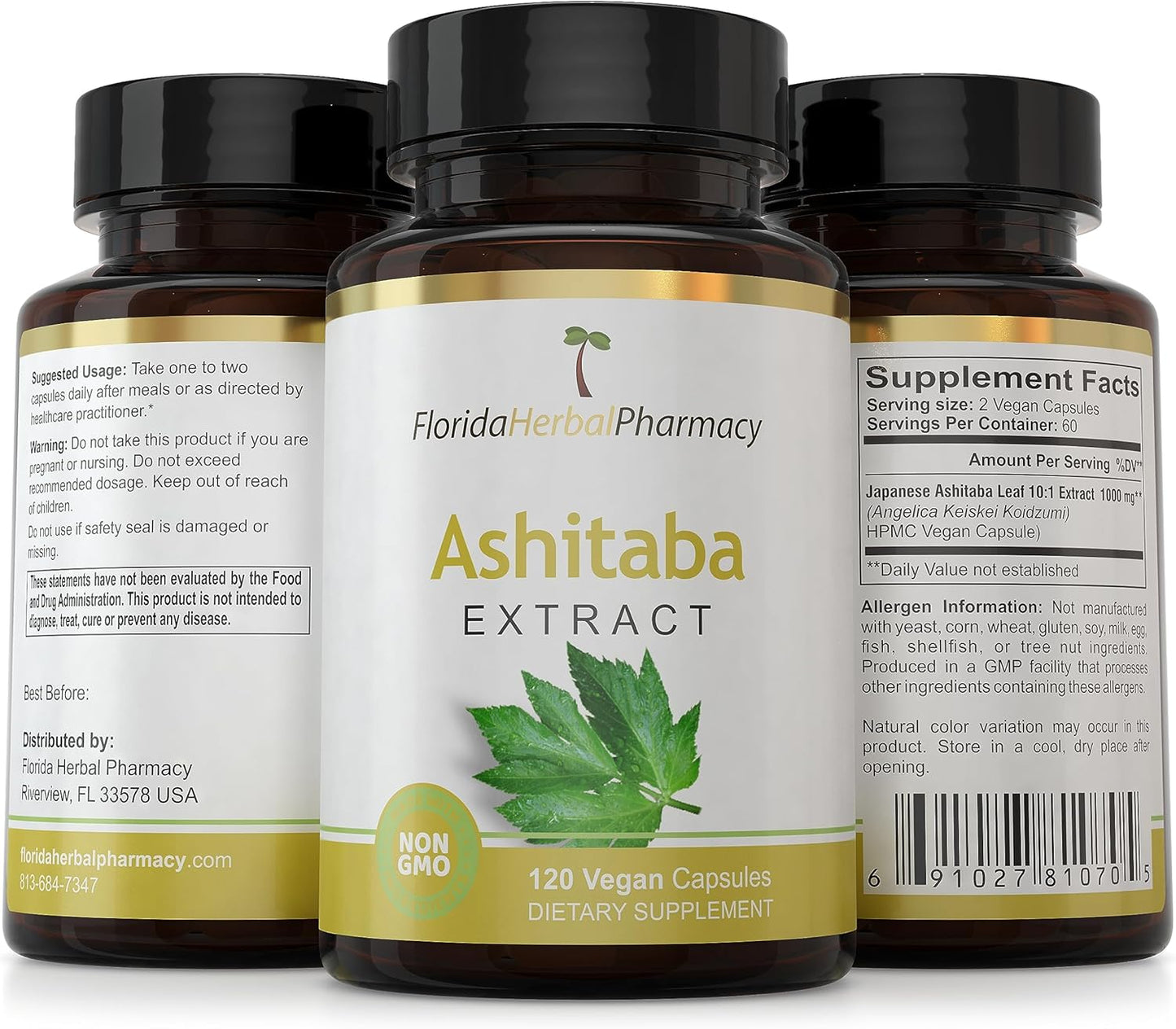 Florida Herbal Pharmacy Japanese Ashitaba Leaf Extract Capsules - 120 Capsules (500mg) - High Potency 10:1 Extract - Natural Health Support