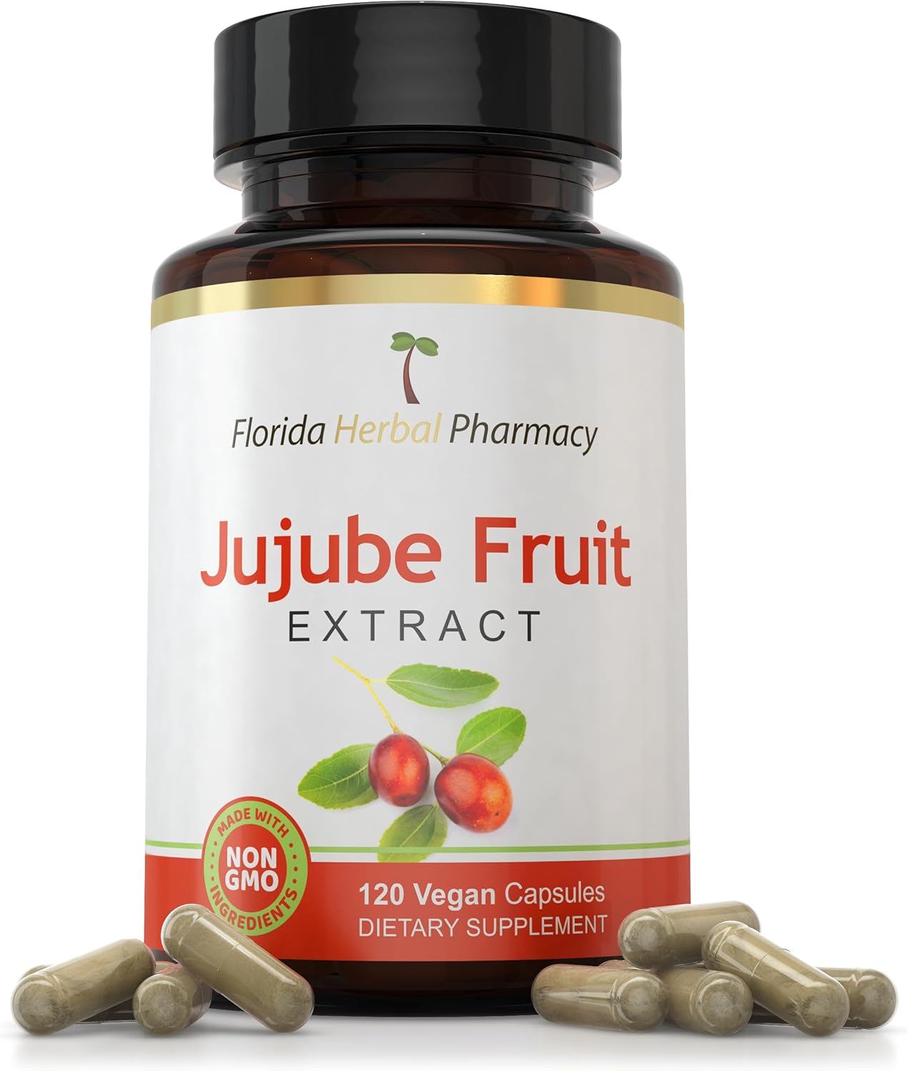 Florida Herbal Pharmacy Jujube Fruit Extract Capsules - 10:1 Extract Ratio, 120 Capsules, 500mg per Capsule, 1000mg Serving Size