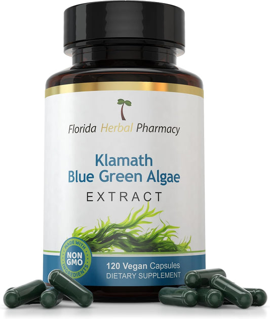 Florida Herbal Pharmacy Klamath Blue Green Algae Extract Capsules 10:1 - 120 Capsules, Organic Superfood Supplement