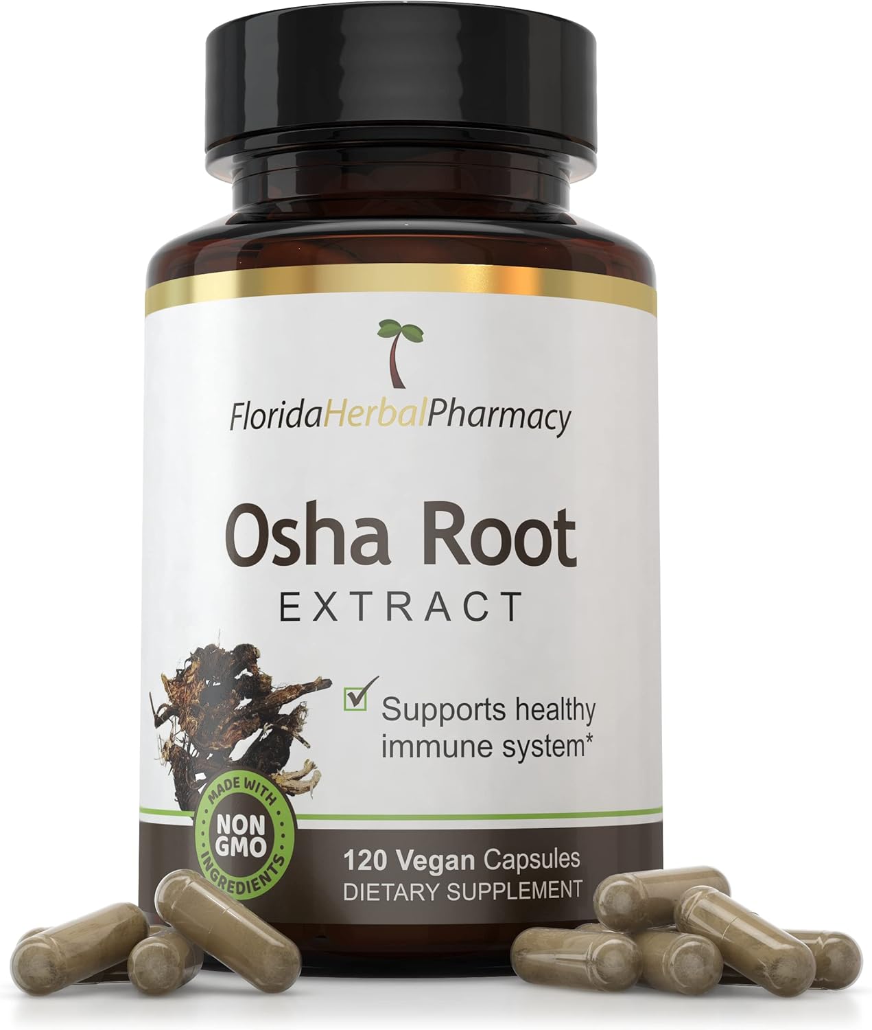 Florida Herbal Pharmacy OSHA Root Extract Capsules - 10:1 Extract Ratio, 120 Capsules, 500mg/capsule, 1000mg Serving Size