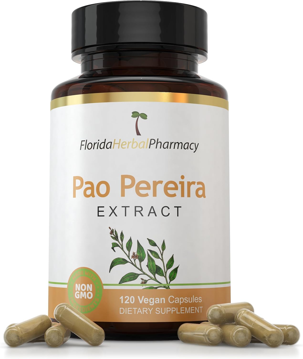 Florida Herbal Pharmacy Pao Pereira Bark Extract Capsules 500mg - 120 Capsules - 10:1 Extract Ratio - 1000mg Serving Size