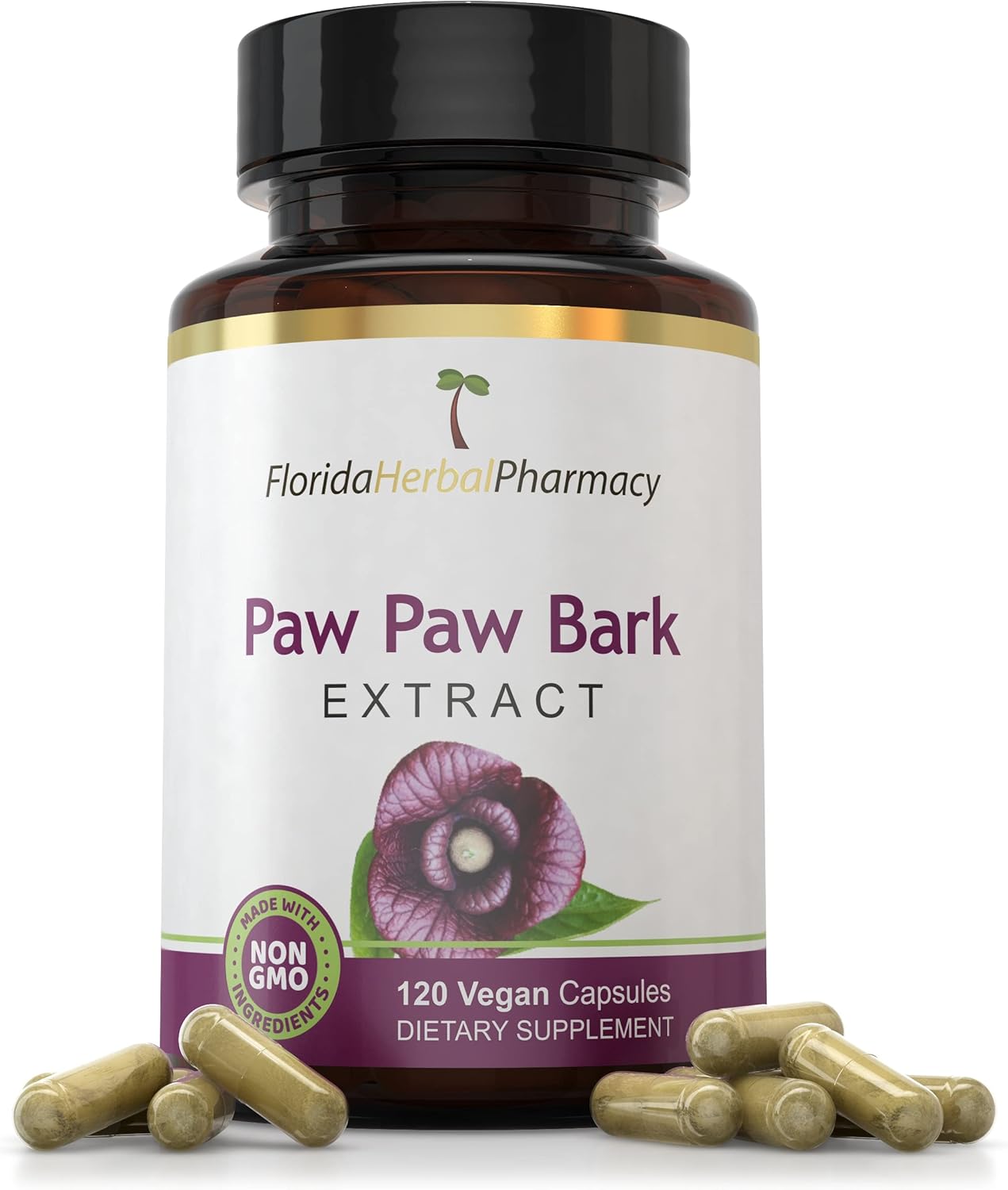 Florida Herbal Pharmacy Paw Paw Extract Capsules 10:1 - 120 Capsules, 500mg Per Capsule for Immune Support - Pack of 1