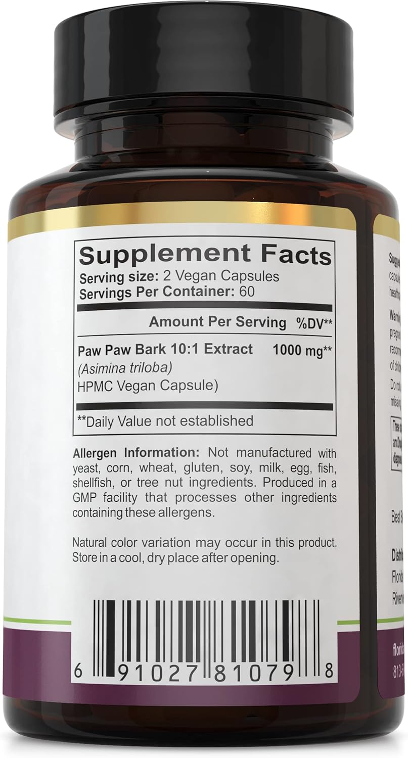 Florida Herbal Pharmacy Paw Paw Extract Capsules 10:1 - 120 Capsules, 500mg Per Capsule for Immune Support - Pack of 1