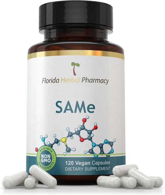 Florida Herbal Pharmacy SAM-e Supplement Capsules - 120 Capsules, 500mg per Capsule, High-Quality S-Adenosylmethionine