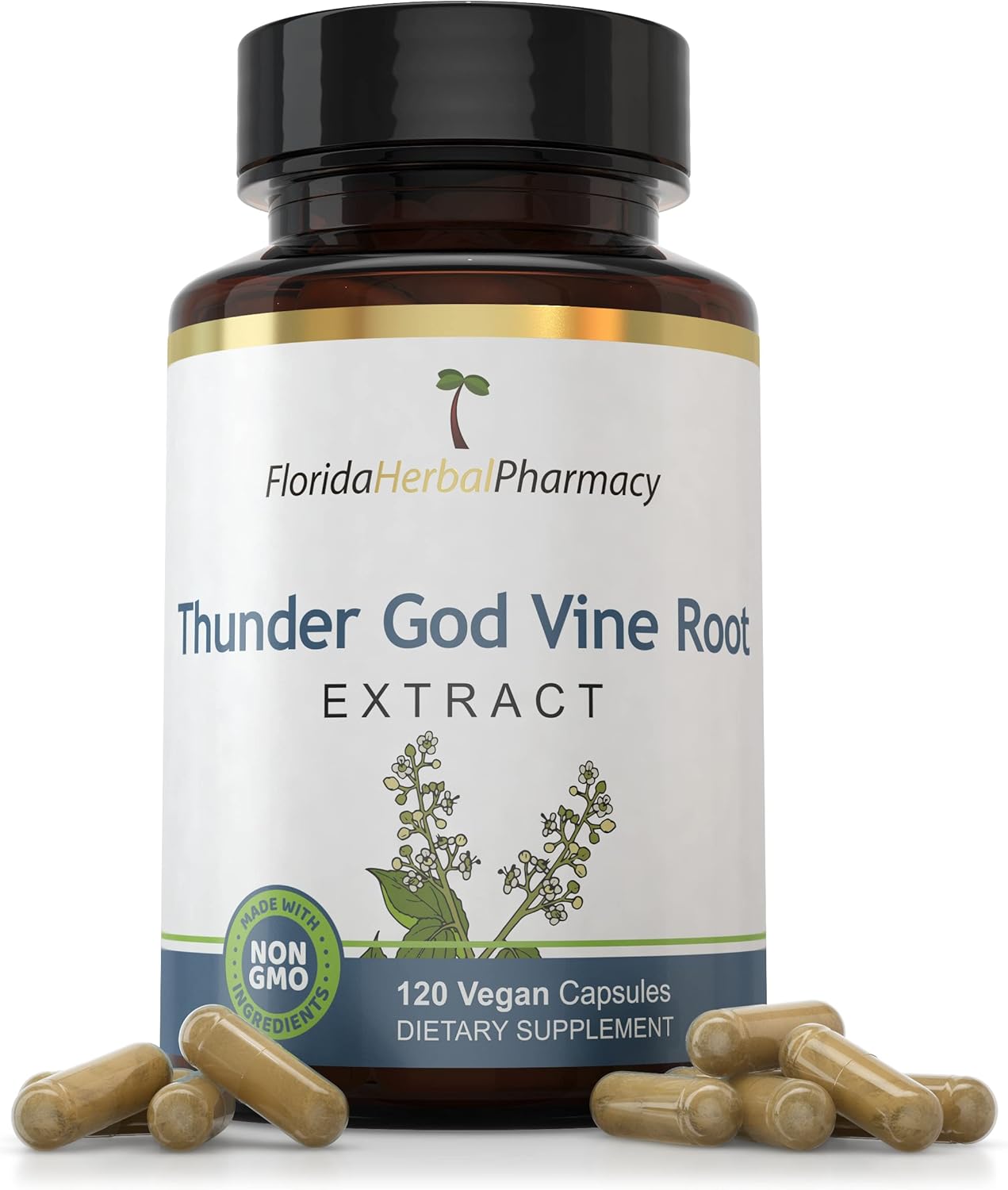 Florida Herbal Pharmacy Thunder God Vine Root Extract Capsules 10:1 120 Capsules, 500mg per Capsule, 1000mg Serving Size