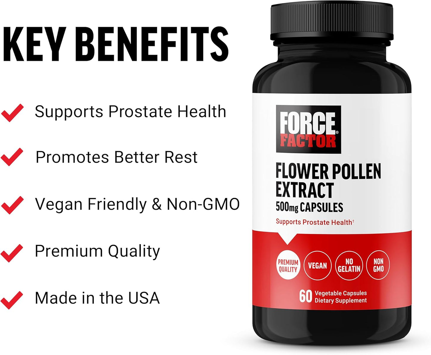 Flower Pollen Prostate Support Supplement for Men - 500mg Capsules, Vegan & Non-GMO - 60 Capsules