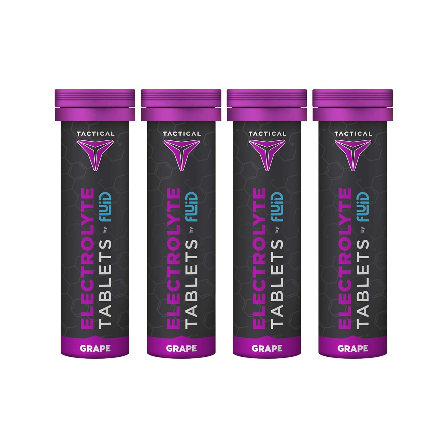 Fluid Tactical Effervescent Hydration Tablets - Electrolyte Replacement and Dehydration Prevention - 4 Pack, 40 Tablets - Grape Flavor