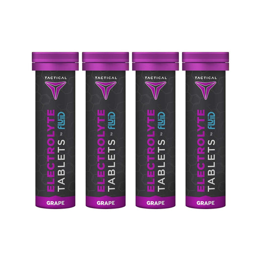 Fluid Tactical Effervescent Hydration Tablets - Electrolyte Replacement and Dehydration Prevention - 4 Pack, 40 Tablets - Grape Flavor