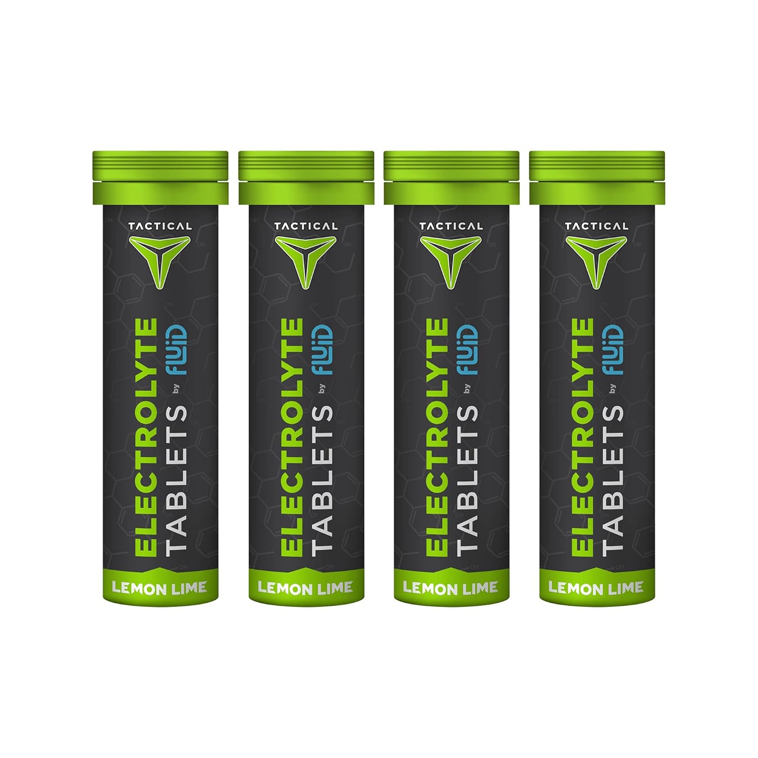 Fluid Tactical Effervescent Hydration Tablets - Electrolyte Replacement for Dehydration Prevention - 4 Pack, 40 Servings - Lemon Lime Flavor