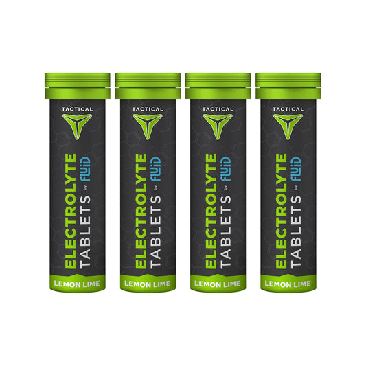 Fluid Tactical Effervescent Hydration Tablets - Electrolyte Replacement for Dehydration Prevention - 4 Pack, 40 Servings - Lemon Lime Flavor