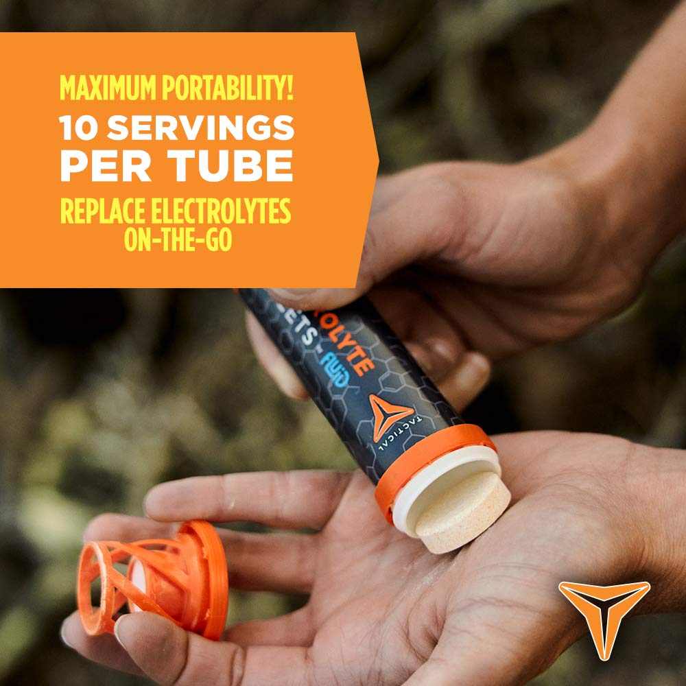 Fluid Tactical Effervescent Hydration Tablets - Electrolyte Replacement & Dehydration Prevention - 4 Pack, 40 Servings - Orange Pineapple Flavor