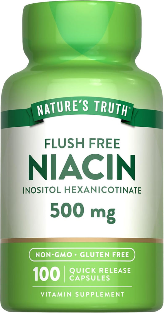 Flush Free Niacin 500mg Capsules - 100 Count, Non-GMO & Gluten Free Supplement by Nature's Truth