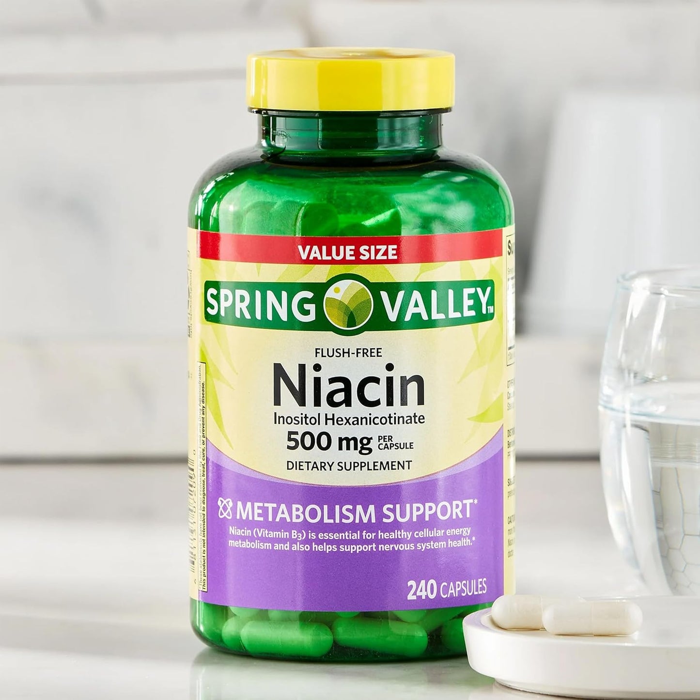 Flush-Free Niacin 500mg Capsules, 240 Count - Metabolism Support, Energy Boost, Holistic Wellbeing - Gluten Free Vitamin B3 Supplement