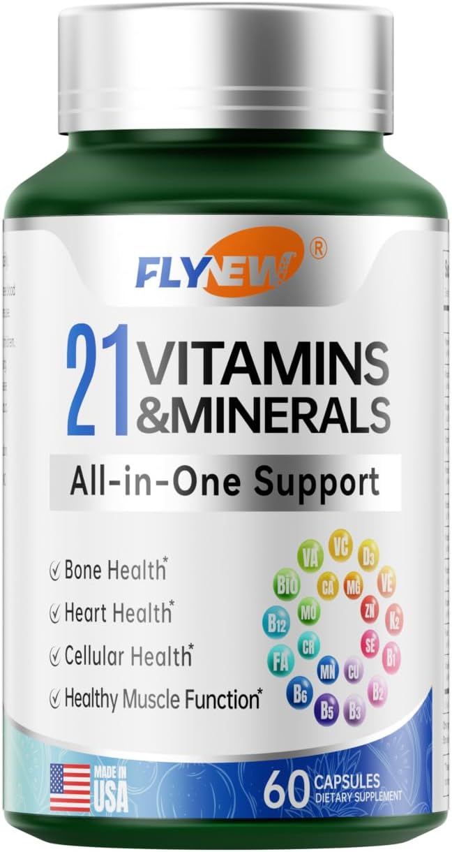 Flynew 21 Vitamins and Minerals Multivitamin Supplement for Vision, Immune, Bone, Liver Support - 60 Capsules