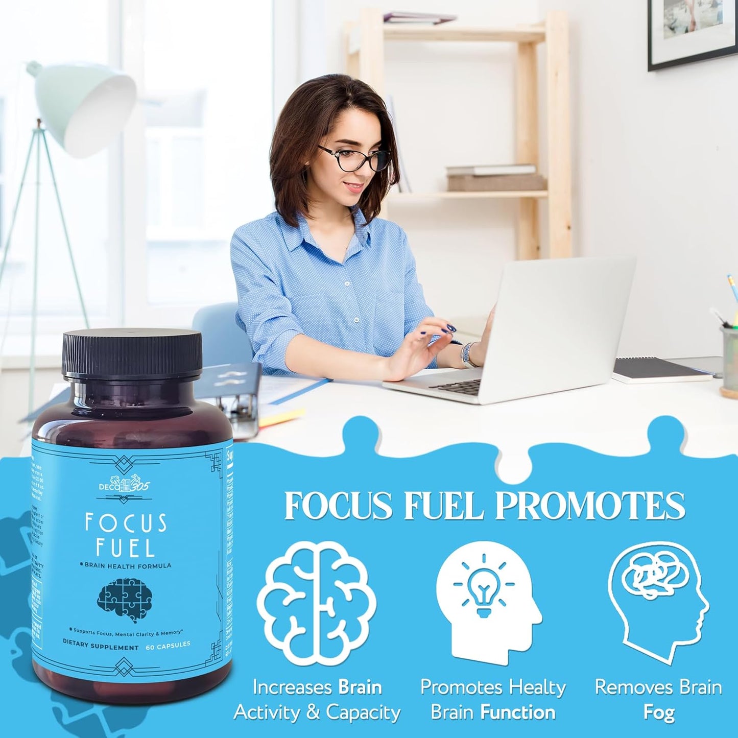 Focus Fuel Neuro Capsules: Improve Mental Clarity, Focus & Memory with DMAE, L-Glutamine & Vitamins - 60 Capsules
