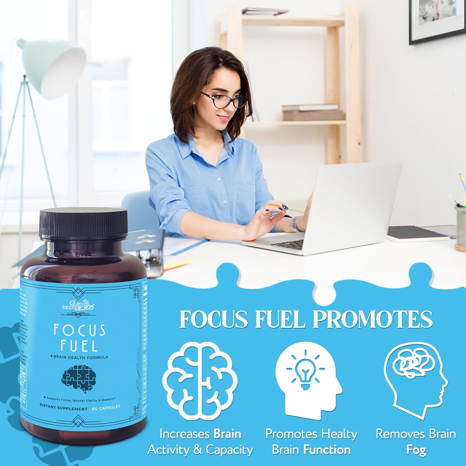 Focus Fuel Neuro Capsules: Improve Mental Clarity, Focus & Memory with DMAE, L-Glutamine & Vitamins - 60 Capsules