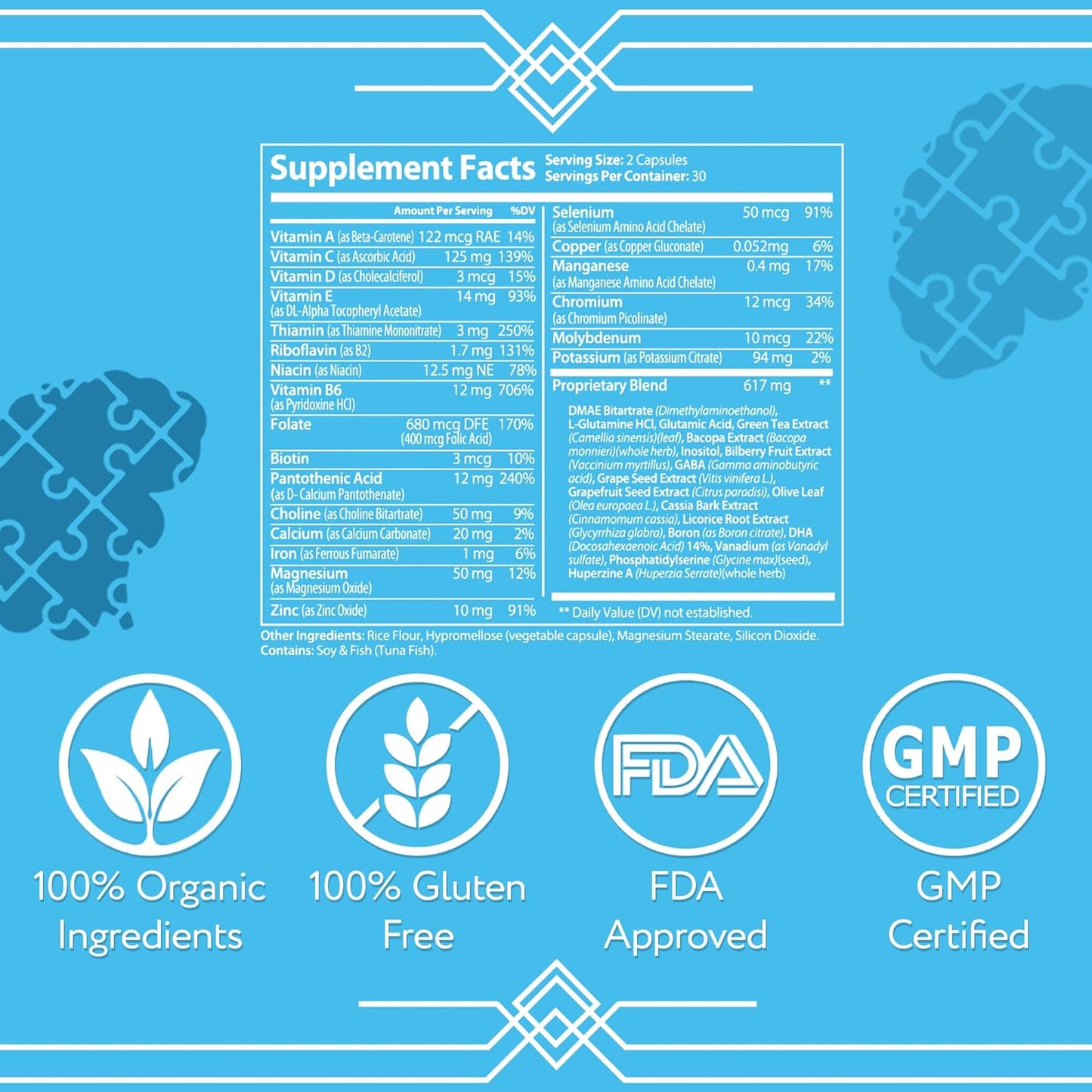 Focus Fuel Neuro Capsules: Improve Mental Clarity, Focus & Memory with DMAE, L-Glutamine & Vitamins - 60 Capsules