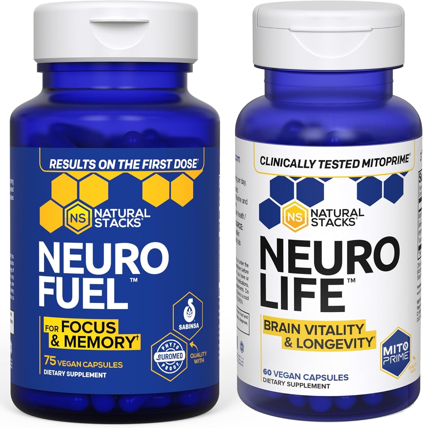 Focus, Memory, and Brain Longevity Bundle - Natural Stacks NeuroFuel Nootropic + NeuroLife Supplements - 135 Capsules for Brain Health