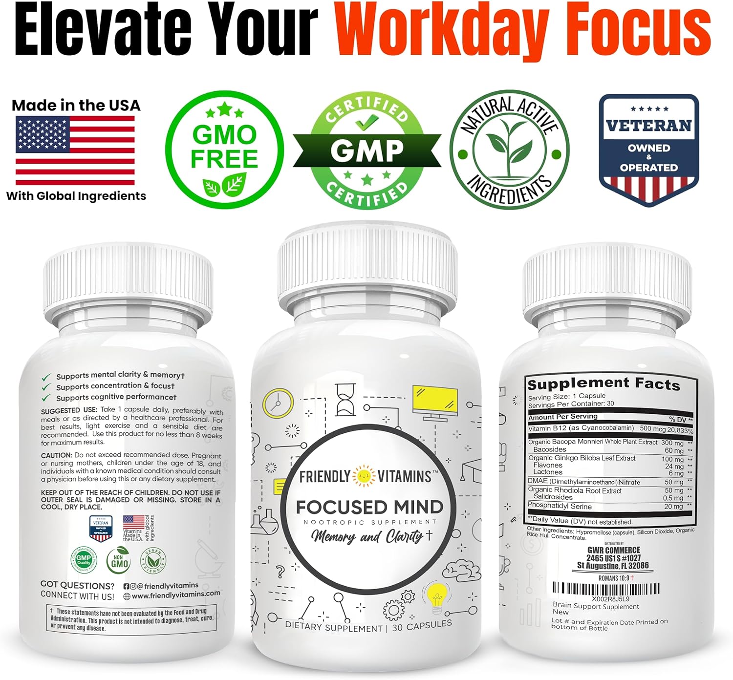 Focused Mind: Brain Health Supplements for Adults - Memory Vitamins, Nootropic for Mental Clarity and Concentration