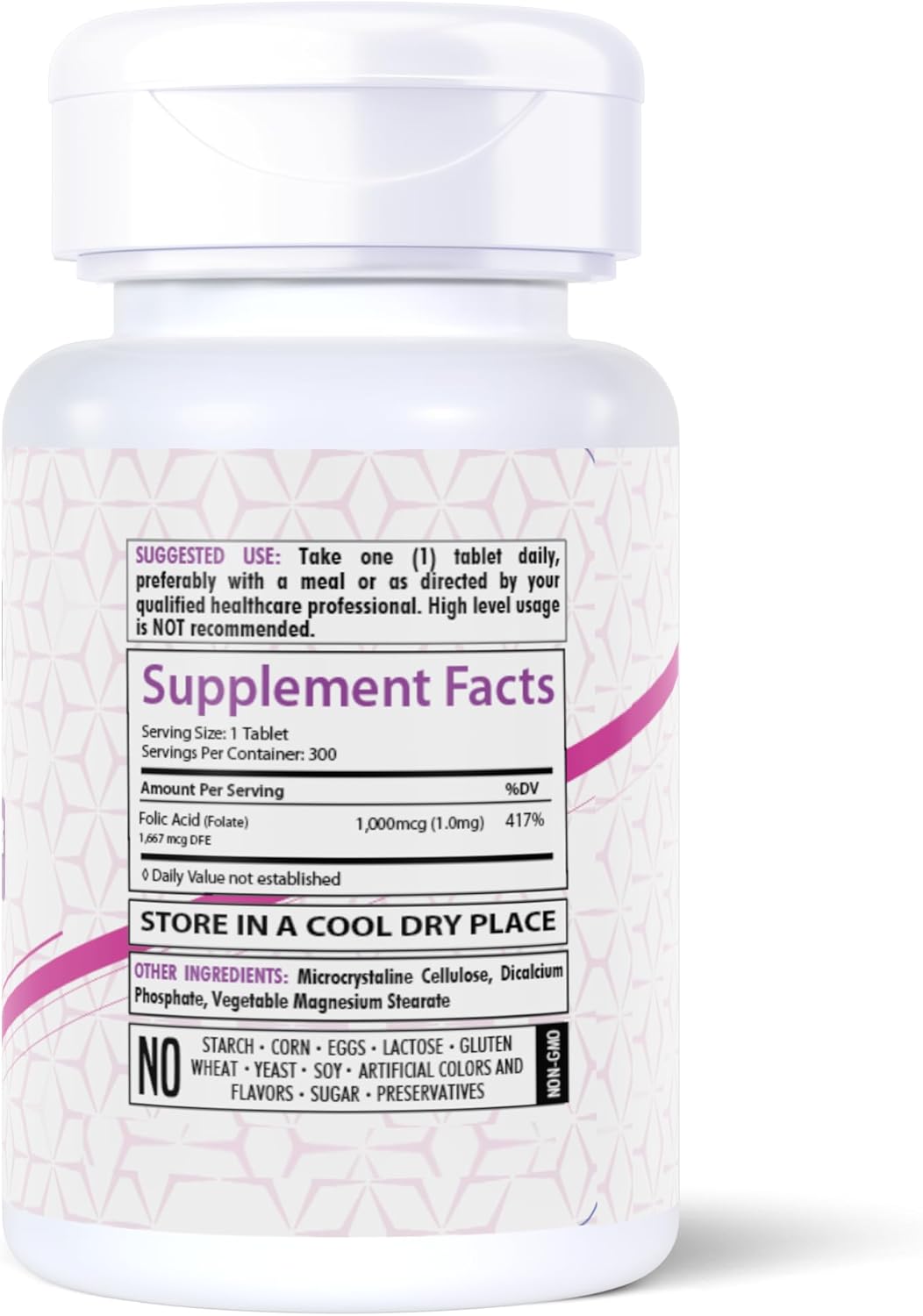 Folic Acid 1000 mcg Tablets - 300 Count | Vitamin B9 Supplement for Vegetarians | Gluten-Free & Non-GMO