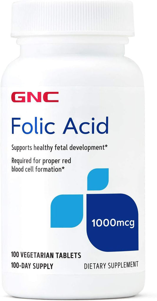Folic Acid 1000mcg Supplement for Healthy Fetal Development | Supports Red Blood Cell Formation | Vegetarian Formula | 100 Count Bottle