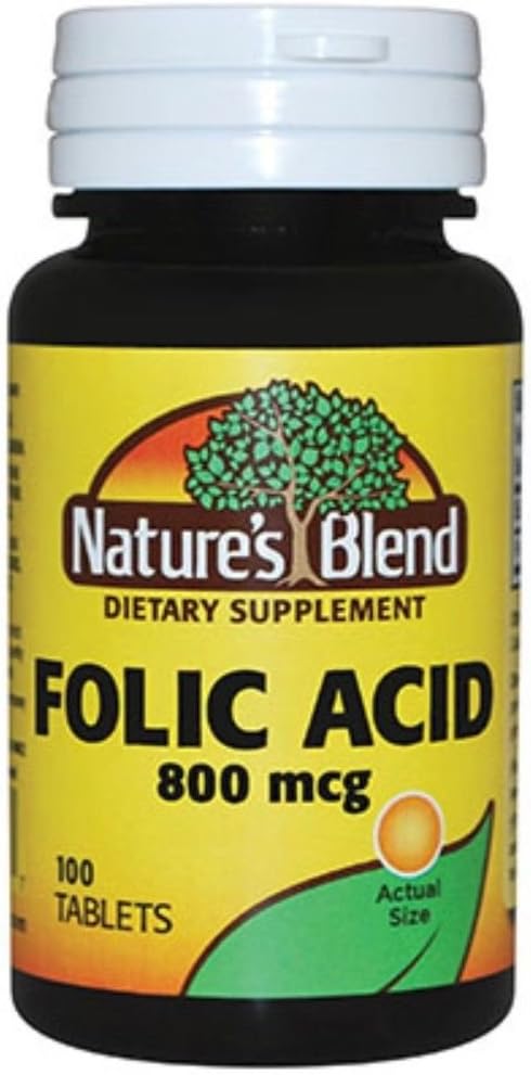 Folic Acid 800 mcg Tablets - 100 Count - Nature's Blend Formula