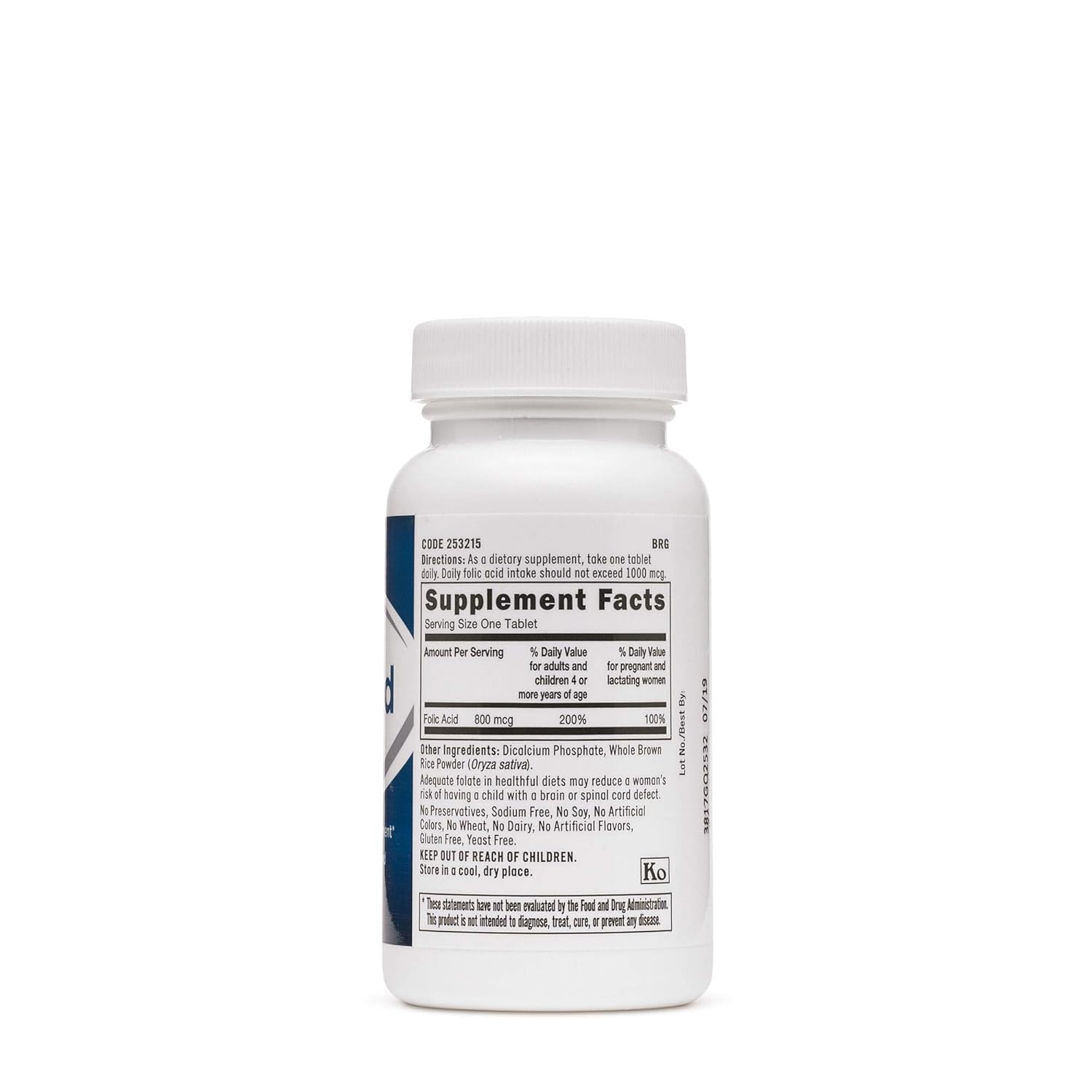 Folic Acid 800mcg for Healthy Fetal Development | Red Blood Cell Formation | Vegetarian 100 Count Formula