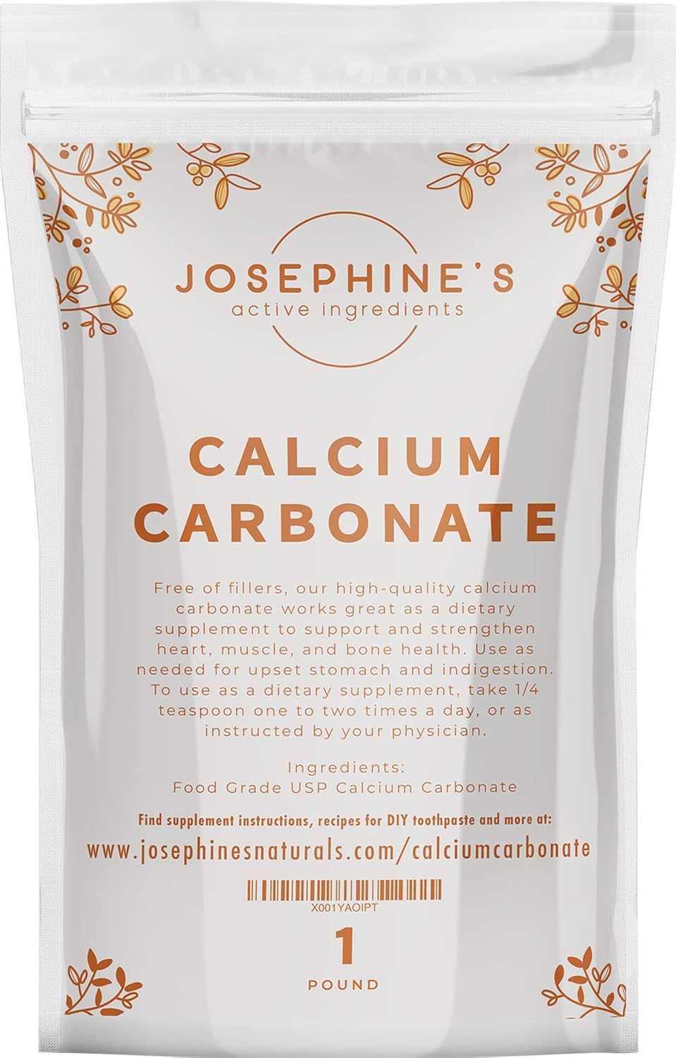 Food Grade Calcium Carbonate Powder - 1 lb - Heartburn Relief, DIY Toothpaste, Chalk Paint - No Additives