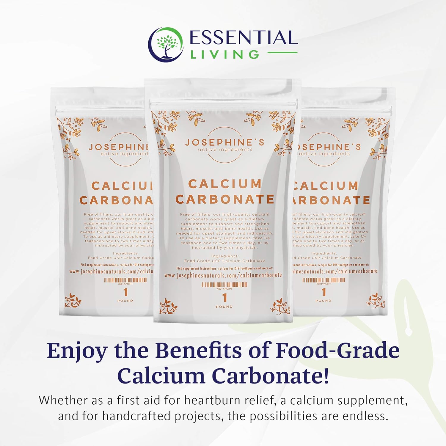 Food Grade Calcium Carbonate Powder - 1 lb - Heartburn Relief, DIY Toothpaste, Chalk Paint - No Additives