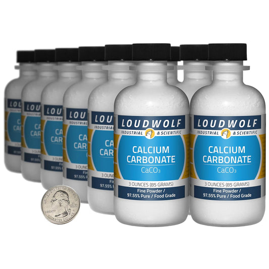 Food Grade Fine Powder Calcium Carbonate - 2.3 Pounds, 12 Bottles, 97.55% Pure - Loudwolf Brand