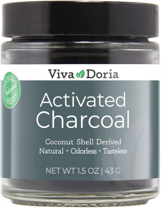 Food Grade Virgin Activated Charcoal Powder from Coconut Shell, 1.5 Oz Glass Jar by Viva Doria