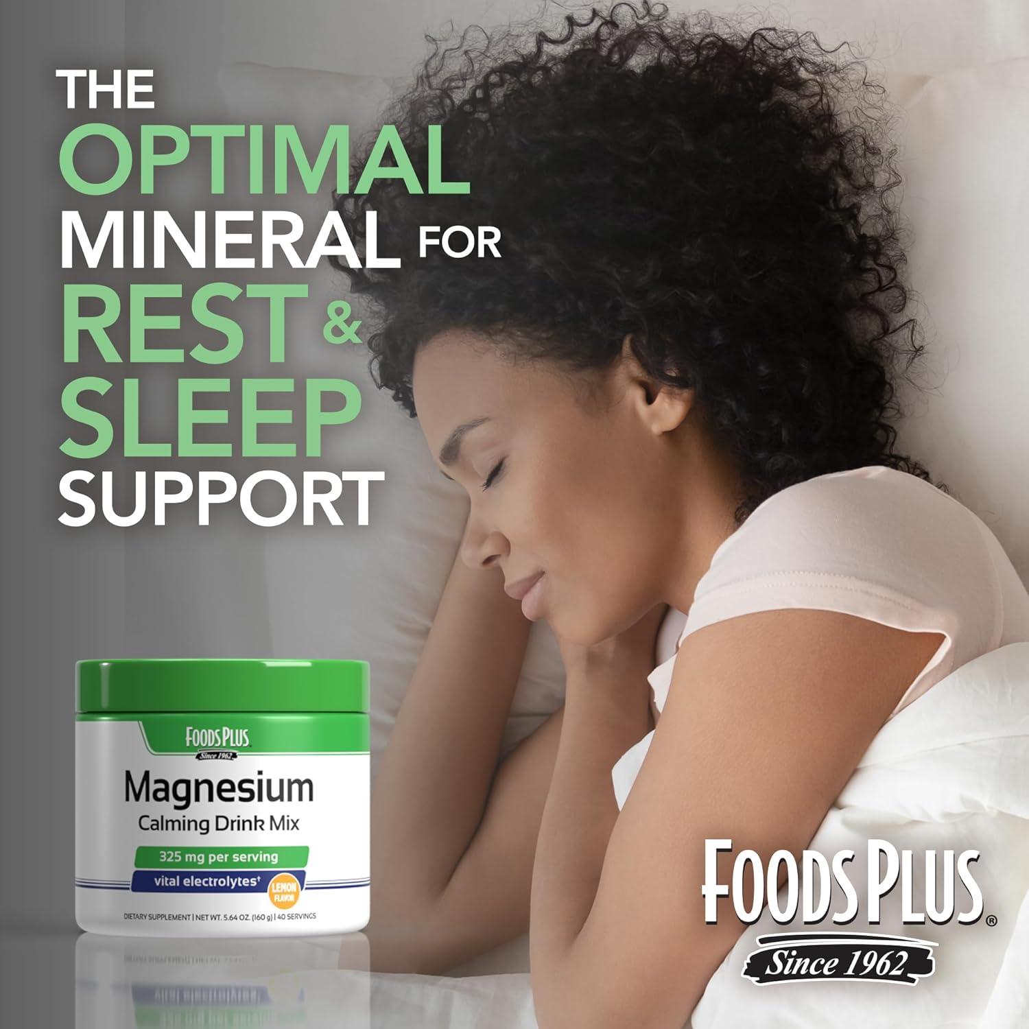 FoodsPlus Magnesium Citrate Calming Drink Mix with Electrolytes for Sleep and Wellbeing - Lemon Flavor, 40 Servings