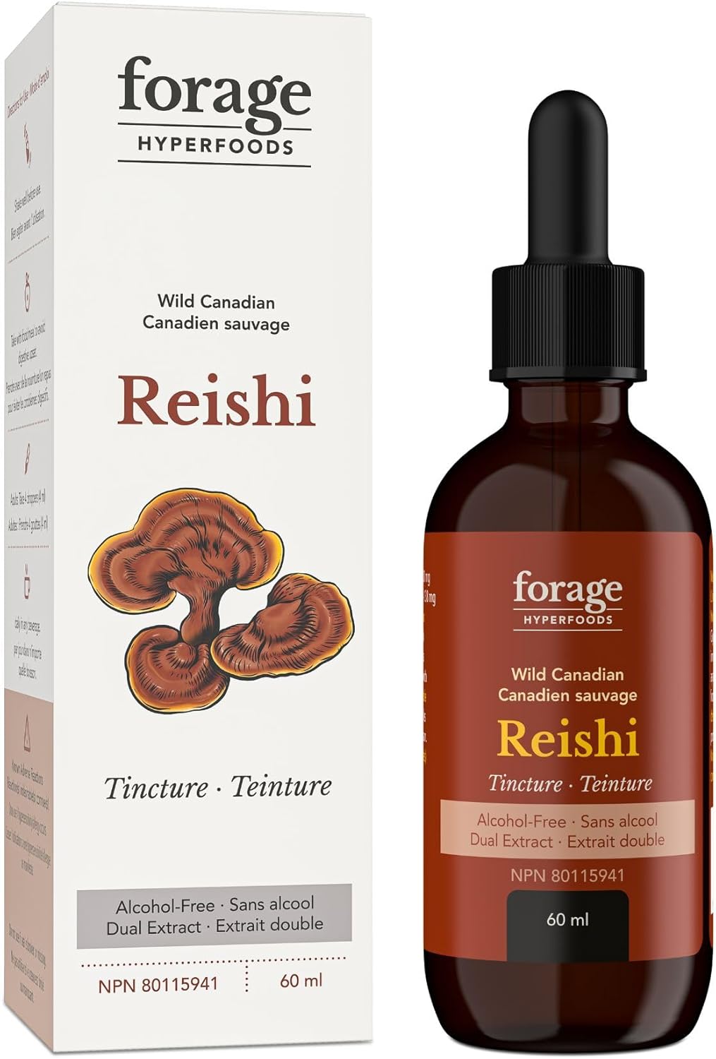 Forage Hyperfoods Reishi Mushroom Tincture - Immune Support & Stress Relief - Dual Extract, Alcohol-Free - 60 ml