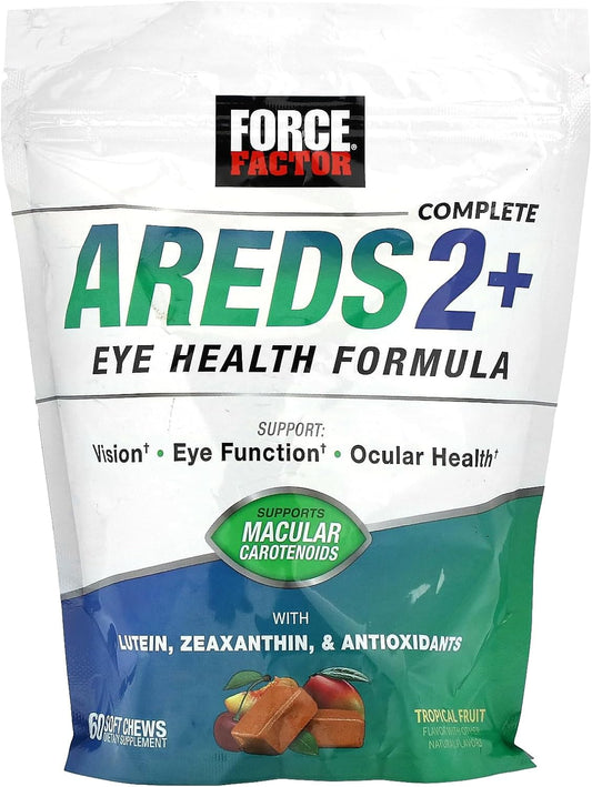 FORCE FACTOR AREDS2+ Eye Vitamins - Macular Carotenoids Support, Vision Health Supplements for Adults, Tropical Punch Flavor - 60 Soft Chews