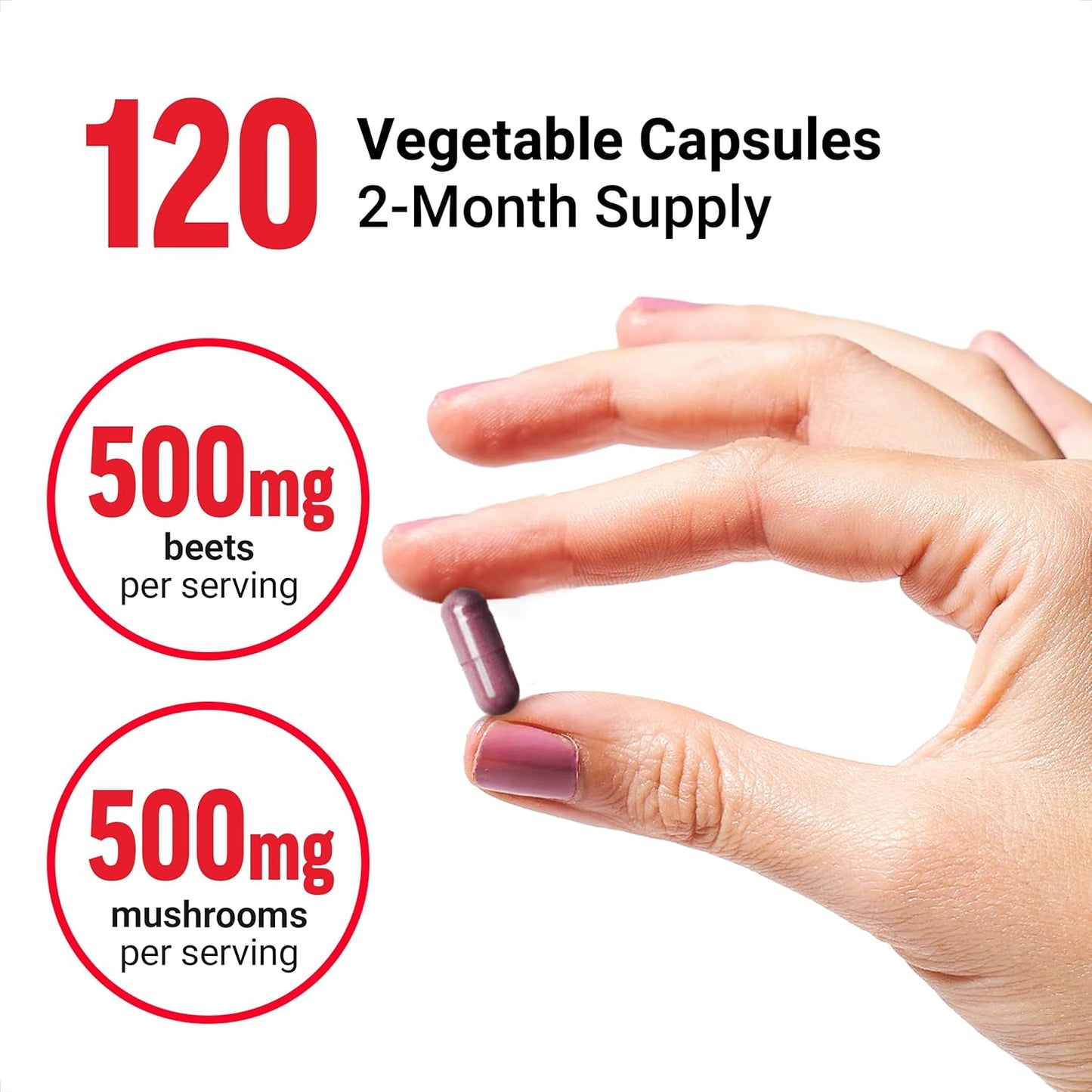 FORCE FACTOR Beetroot and Mushrooms Supplement with Lion’s Mane and Cordyceps, Soy Free, Non-GMO, 120 Capsules for Health