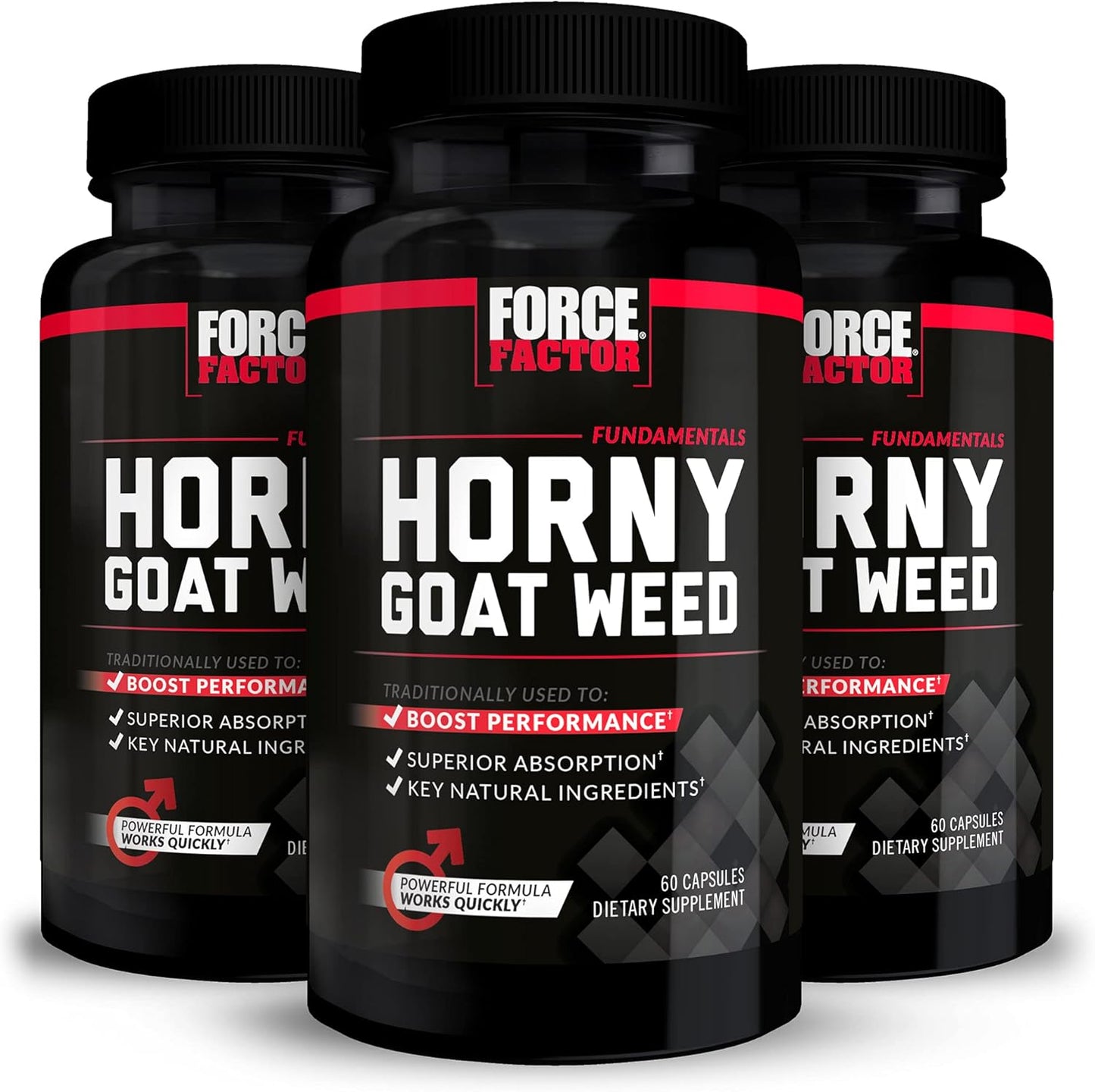 Force Factor Horny Goat Weed 3-Pack for Men - Natural Male Drive & Vitality Supplement - Superior Absorption - Fundamental Series - 750mg, 180 Capsules
